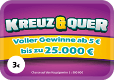 Rubbellos Kreuz & Quer. Gewinne bis zu 25.000 €.