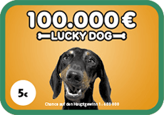 Rubbellos Lucky Dog. Gewinne bis zu 100.000 €.