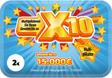 Rubbellos X10. Gewinne bis zu 15.000 €.