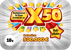 Rubbellos X50. Gewinne bis zu 500.000 €.